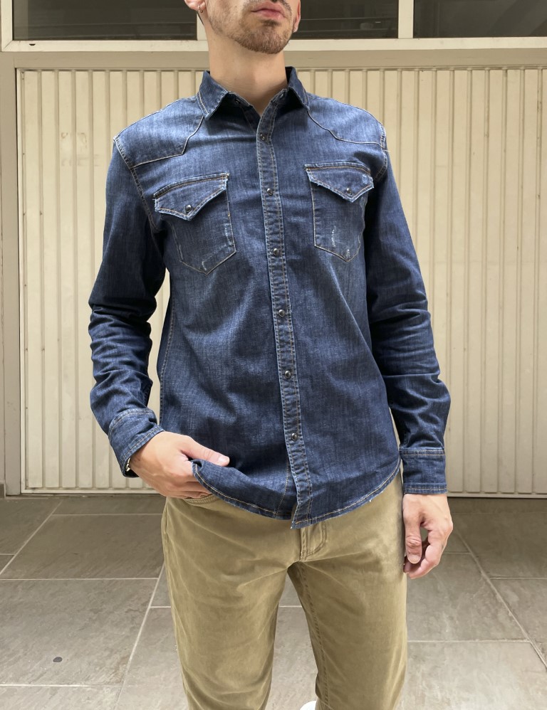 Bread and Buttons ανδρικό τζιν μακρυμάνικο πουκάμισο BC0168 φωτογραφία